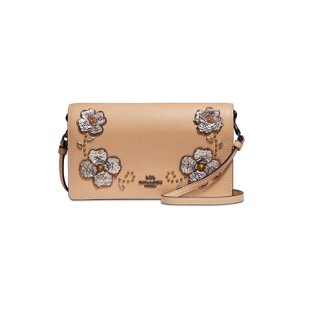 Coach Sequin Detail Foldover Crossbody Beechwood Bag Handbag