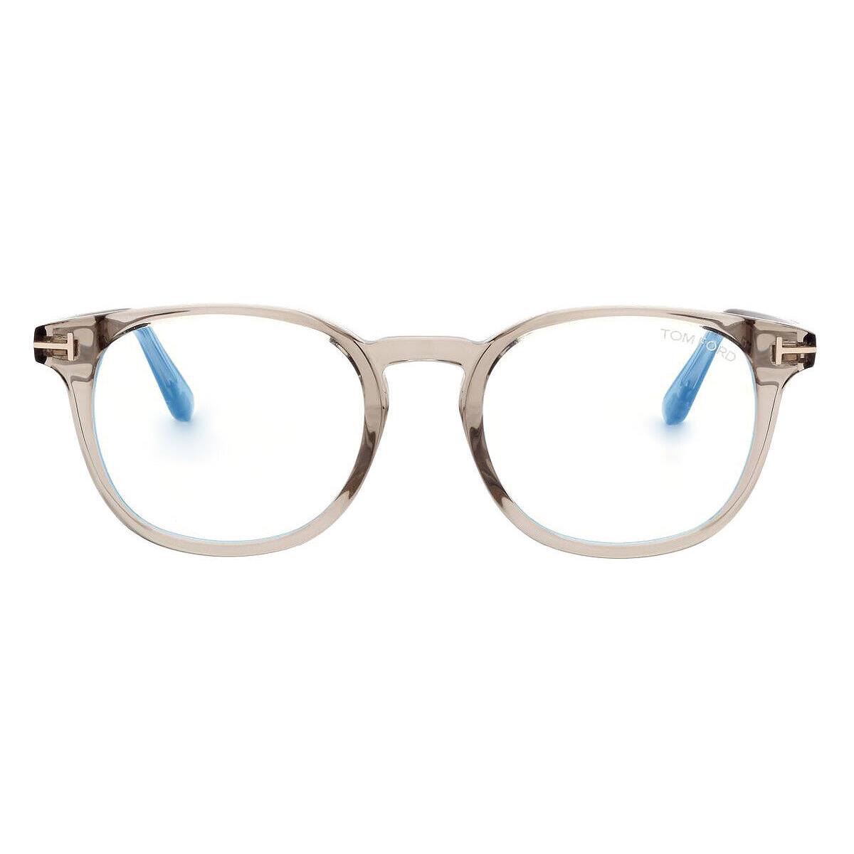 Tom Ford FT5819-B Eyeglasses Shiny Transparent Beige/t Logo Blue Block 52mm