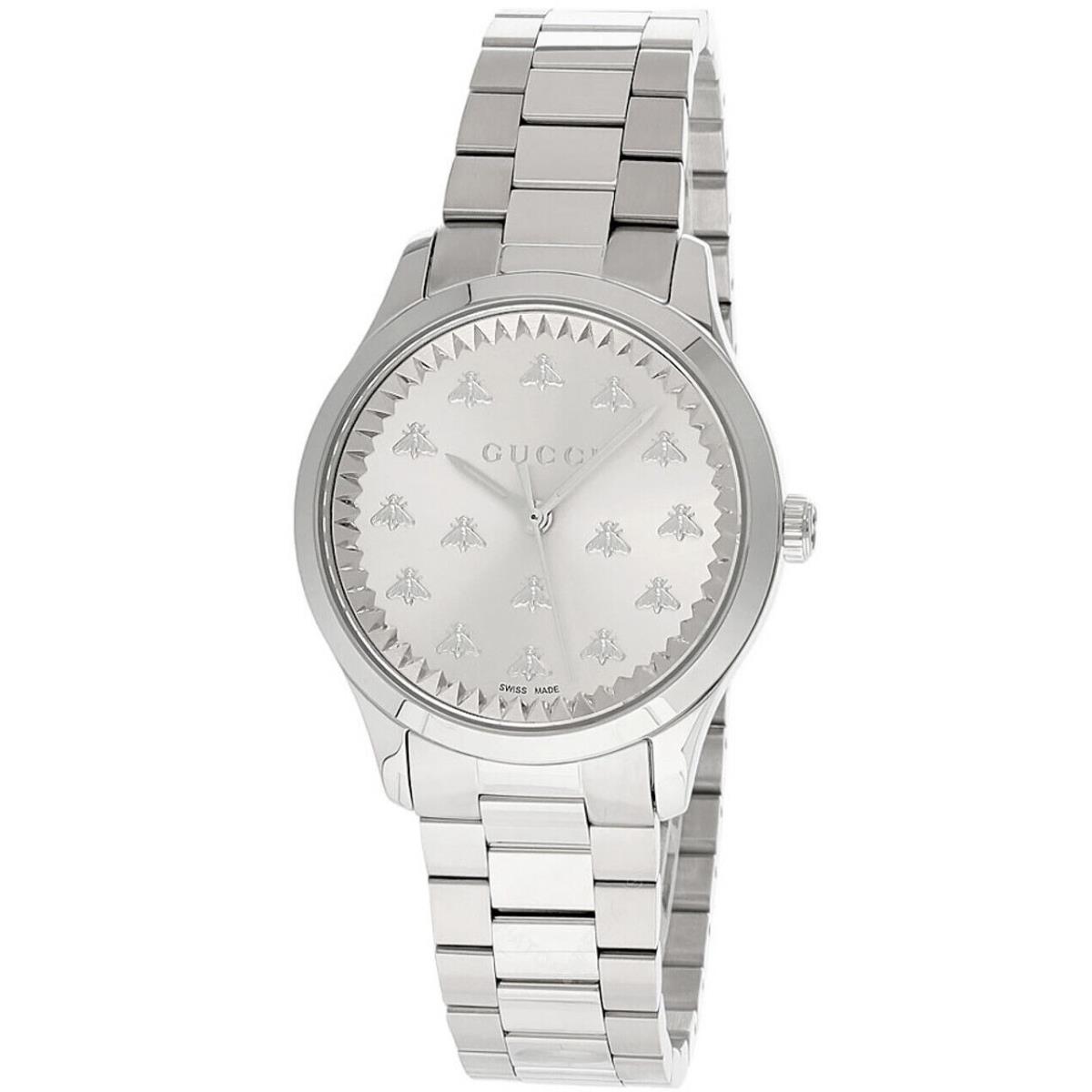 Gucci G-timeless 32MM Quartz Silver Dial SS Women`s Watch YA1265031