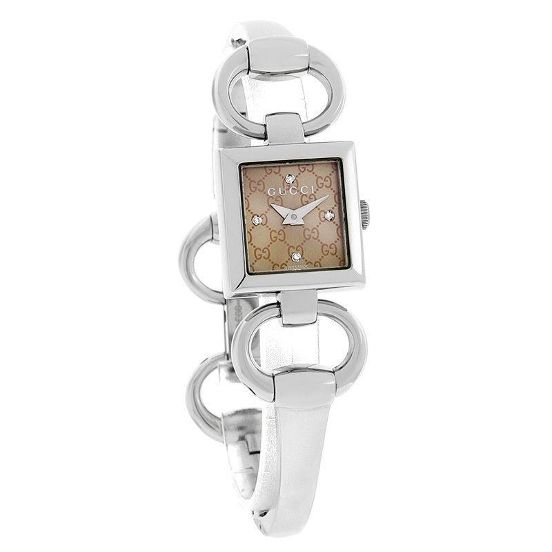 Gucci Ladies Diamond 120 Tornabuoni Brown Logo Dial Swiss Quartz