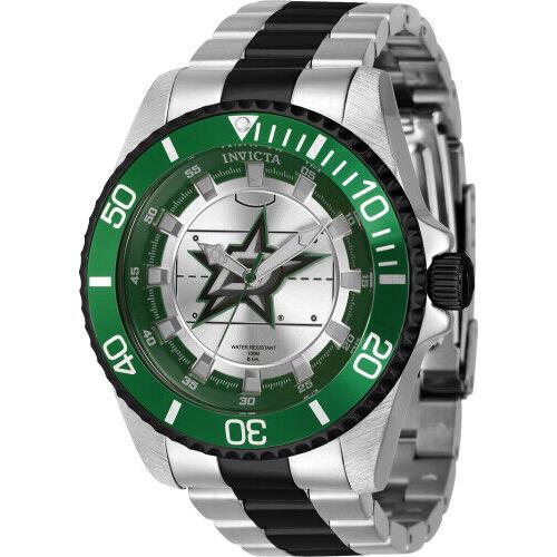 Invicta Men`s 42249 Nhl Dallas Stars Quartz Green Silver White Dial Color