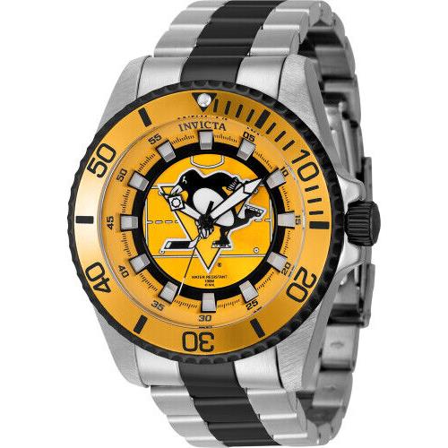 Invicta Men`s 42242 Nhl Pittsburgh Penguins Quartz Yellow White Black Dial Color