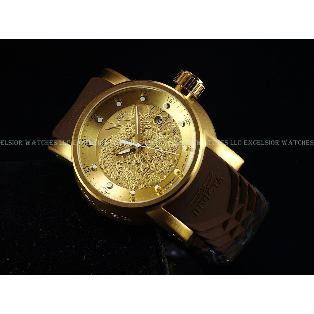 Invicta Men`s S1 Yakuza Dragon Automatic Gold Tone IP Brown Strap SS Watch