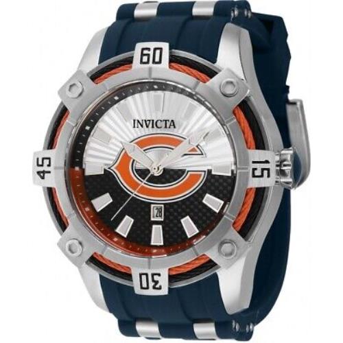 Invicta Nfl Chicago Bears Quartz Blue Dial Men`s Watch 42065 - Dial: Blue, Band: Two-tone (Blue and Silver-tone), Bezel: Silver-tone