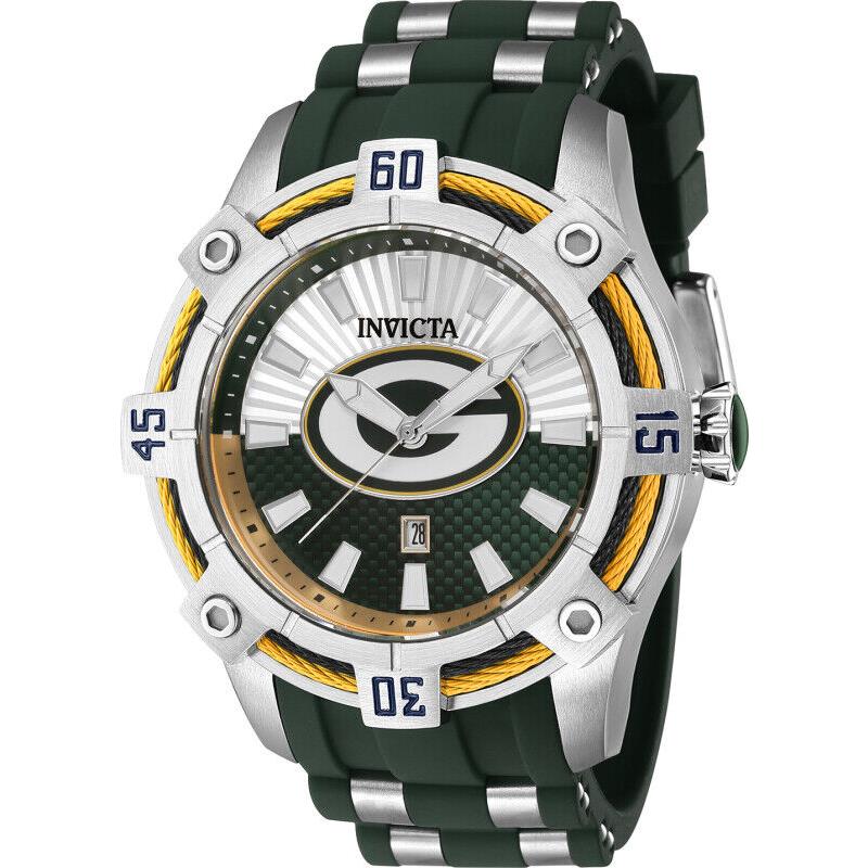 Invicta Men`s Nfl Green Bay Packers 52 mm Silver Color Watch