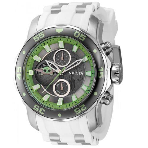 Invicta Star Wars Baby Yoda Men`s 48mm Limited Edition Chronograph Watch 40098 - Dial: Gray, Band: White, Bezel: Gray