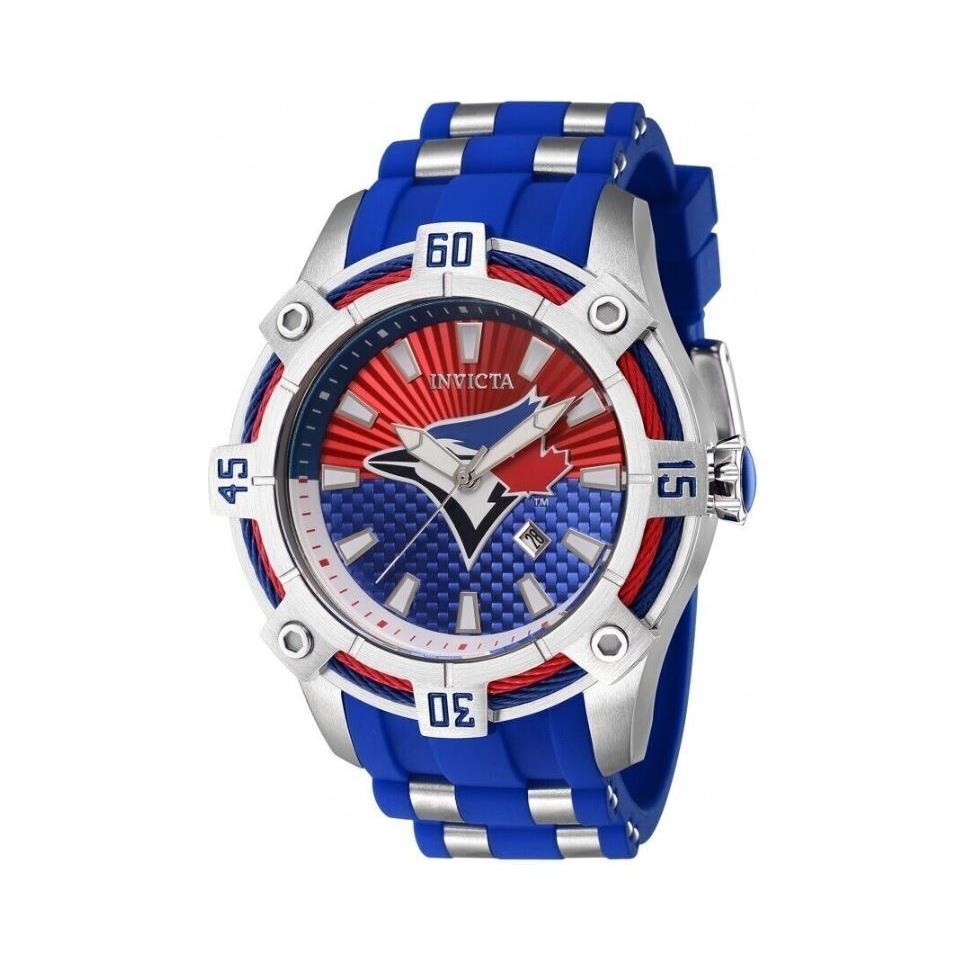 Invicta Mlb Toronot Blue Jays Dial 52 mm Watch 43298 - Dial: Toronot Blue Jays, Band: Blue, Bezel: Silver-tone and Red and Blue