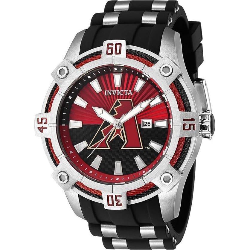 Invicta Mlb Arizona Diamondbacks Dial 52 mm Watch 43259 - Dial: Arizona Diamondbacks, Band: Black, Bezel: Silver-tone and Red and Black