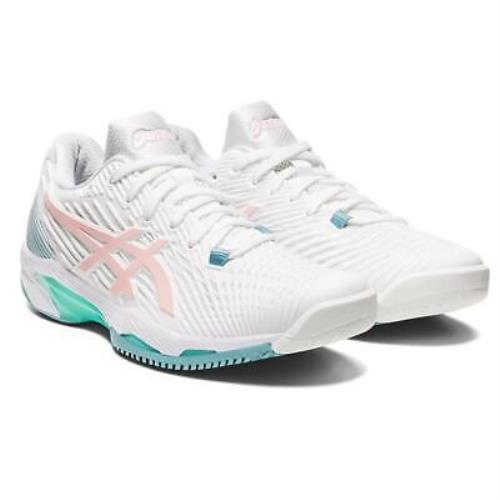 Asics Women`s Solution Speed FF 2 Tennis Shoes White and Frosted Rose