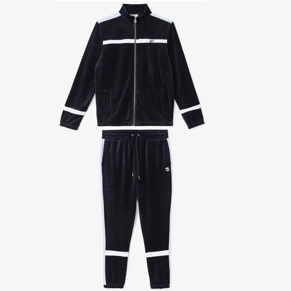 Fila Men`s Velour Sweatsuit Tracksuit Black White Blue Velvet M L XL 2XL 3XL 4XL