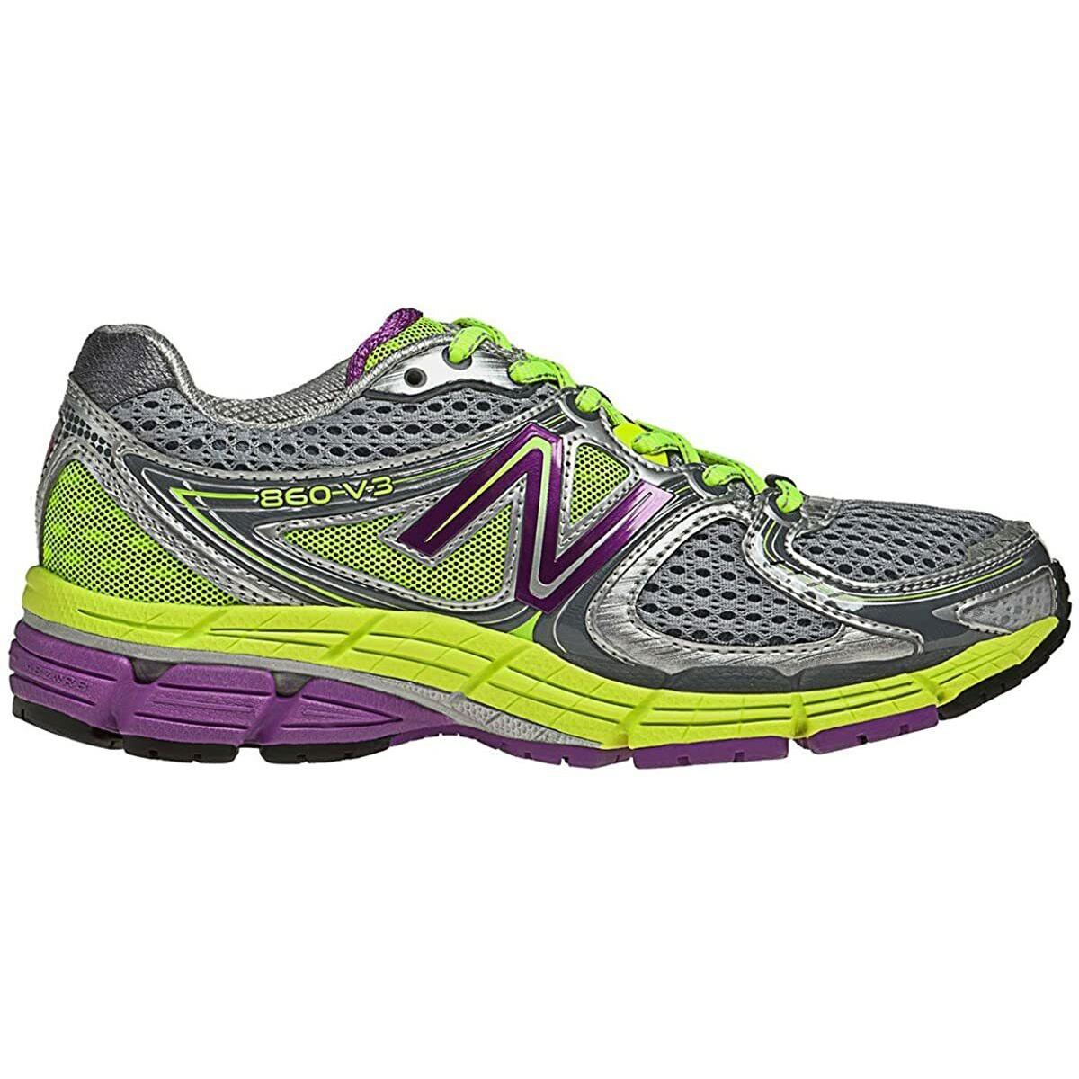 New Balance W860YG3-Narrow Silver/purple/neon Running Shoes