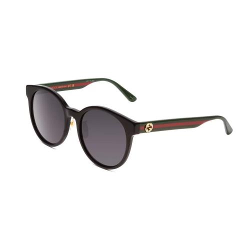 Gucci GG0416SK 002 Women`s Round Sunglasses Black Red Stripe Green Grey 55mm