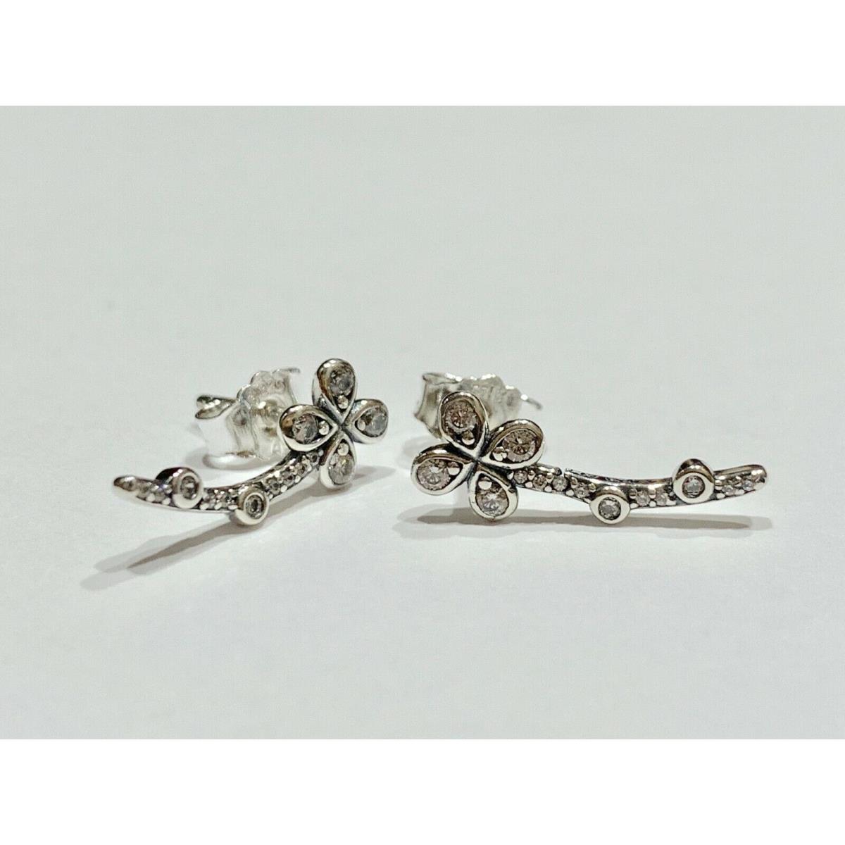 Pandora Silver Draped Four Petal Flower Stud CZ Earrings 297936CZ