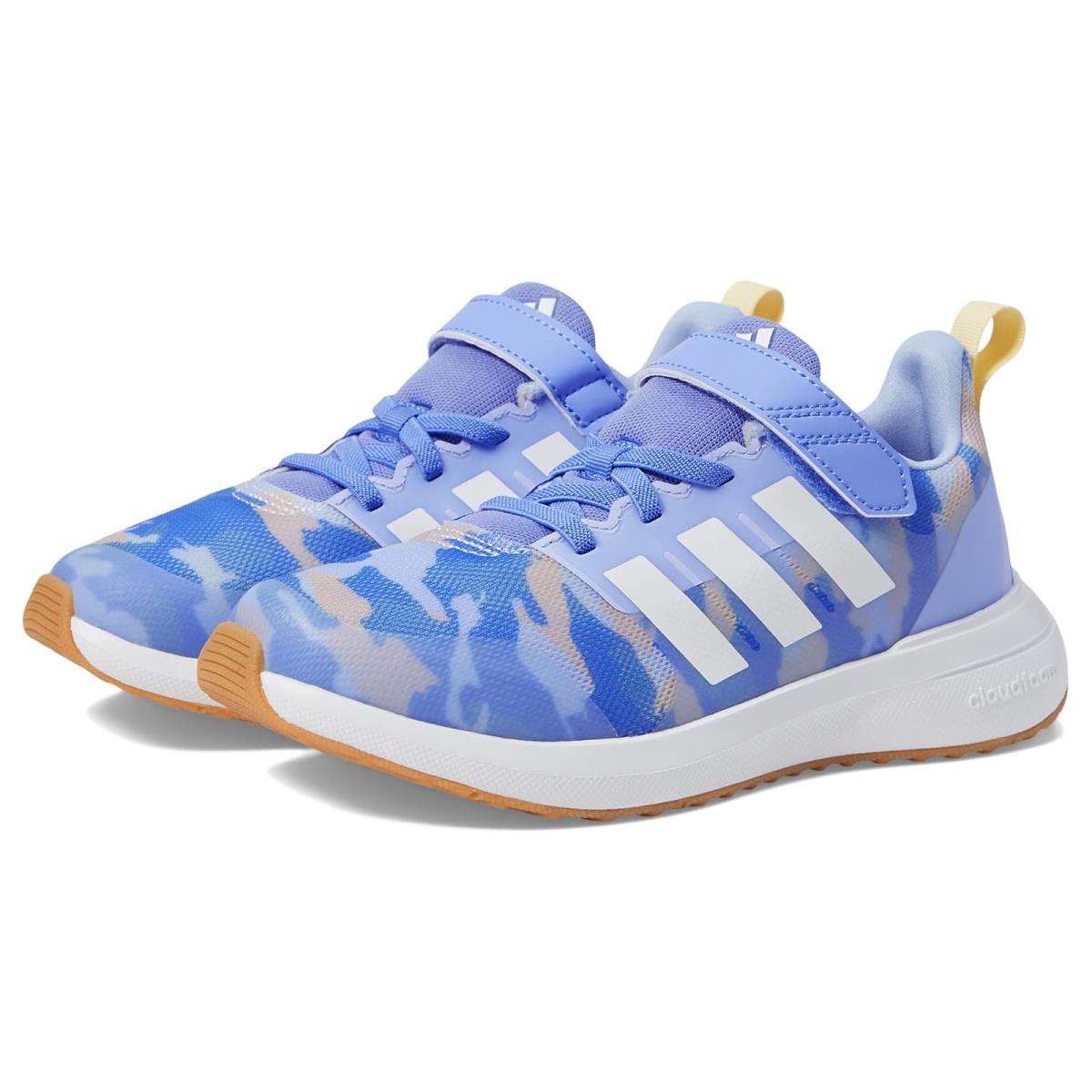Girl`s Shoes Adidas Kids Fortarun 2.0 Elastic Little Kid/big Kid Blue Fusion/White/Almost Yellow