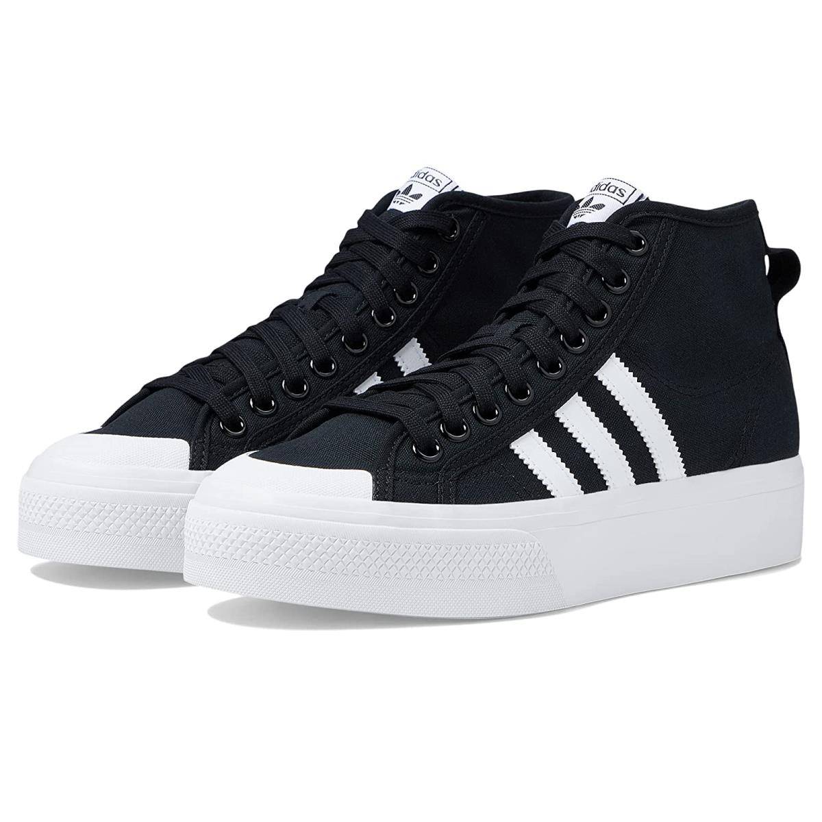 Woman`s Sneakers Athletic Shoes Adidas Originals Nizza Platform Mid Black/White/White