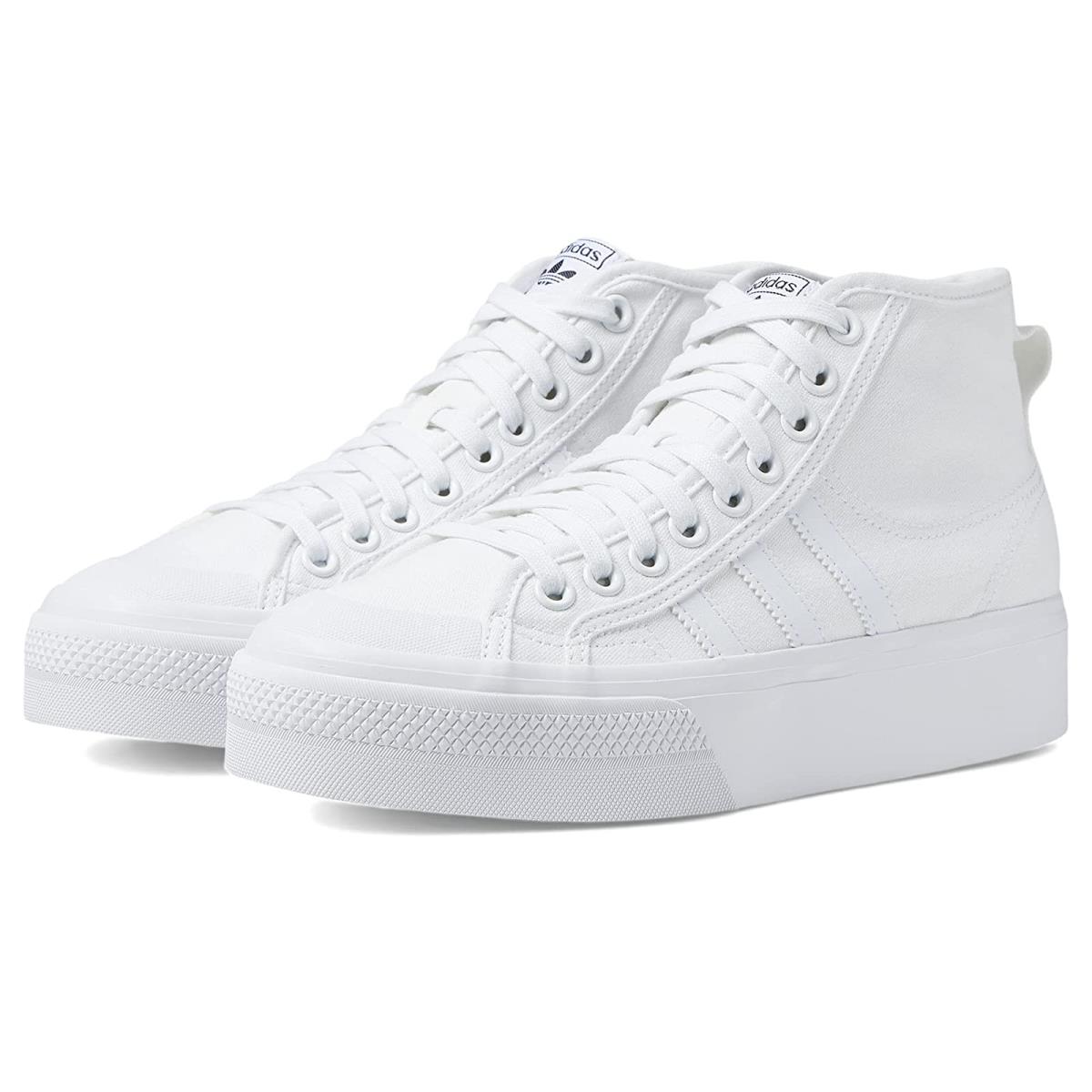 Woman`s Sneakers Athletic Shoes Adidas Originals Nizza Platform Mid White/White/White