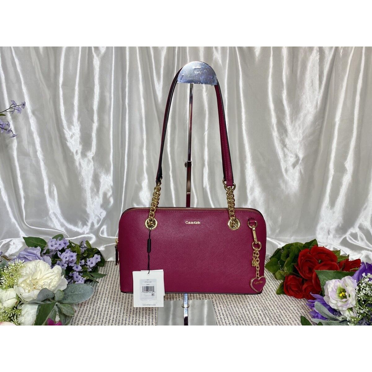 Calvin Klein -saffiano Leather Satchel Pomegranate