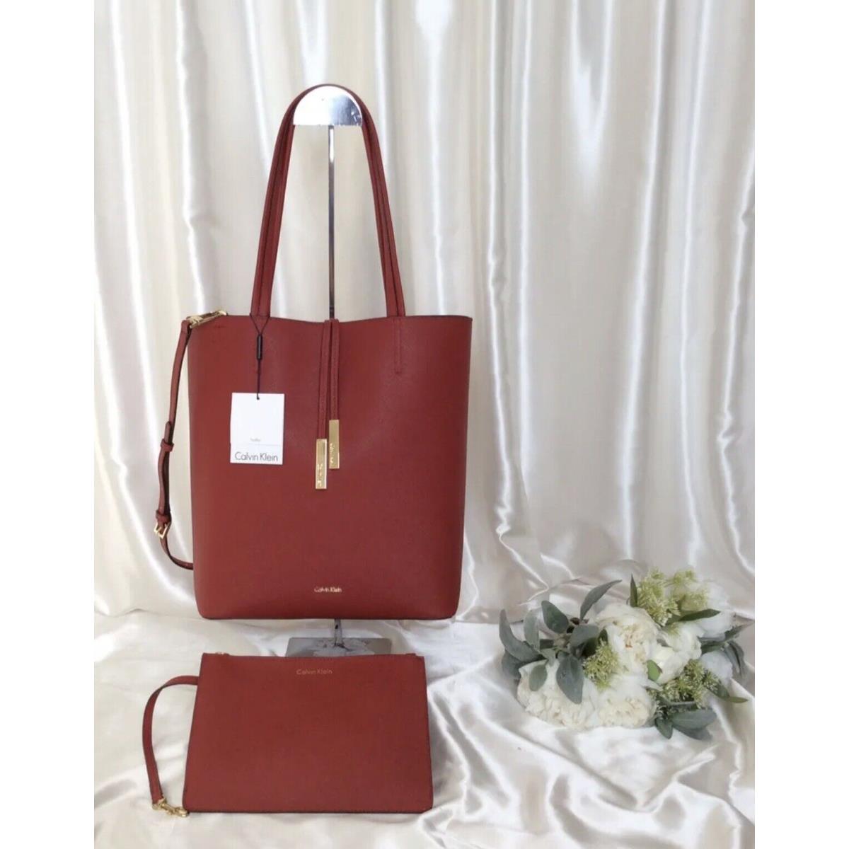 Calvin Klein Kalina Medium Tote with Pouch Leather Red