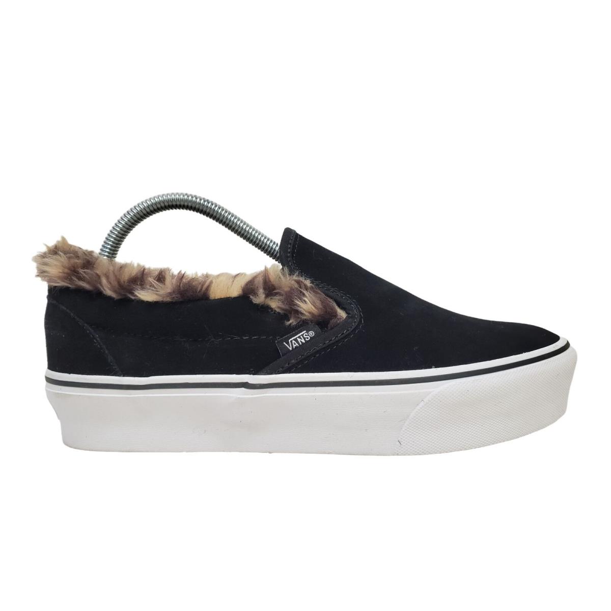 Vans Classic Slip-on Platform Sneaker Leopard Fur Black Stacked Shoe Womens 9.5