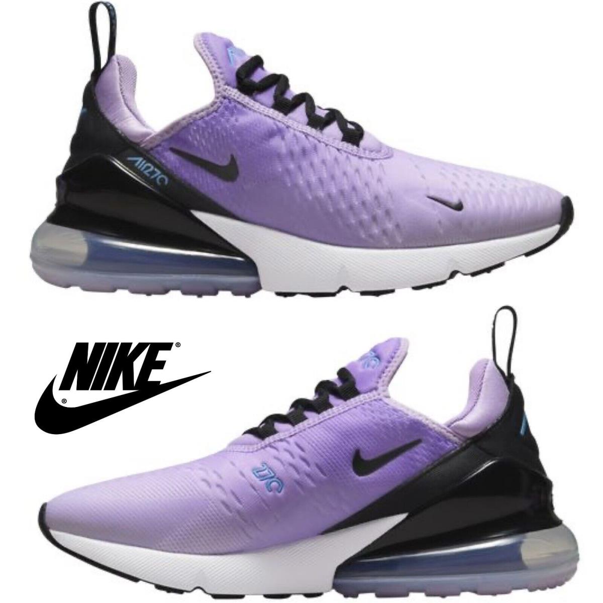 Nike Air Max 270 Shoes Women`s Sneakers Casual Running Sport Black Lilac Purple