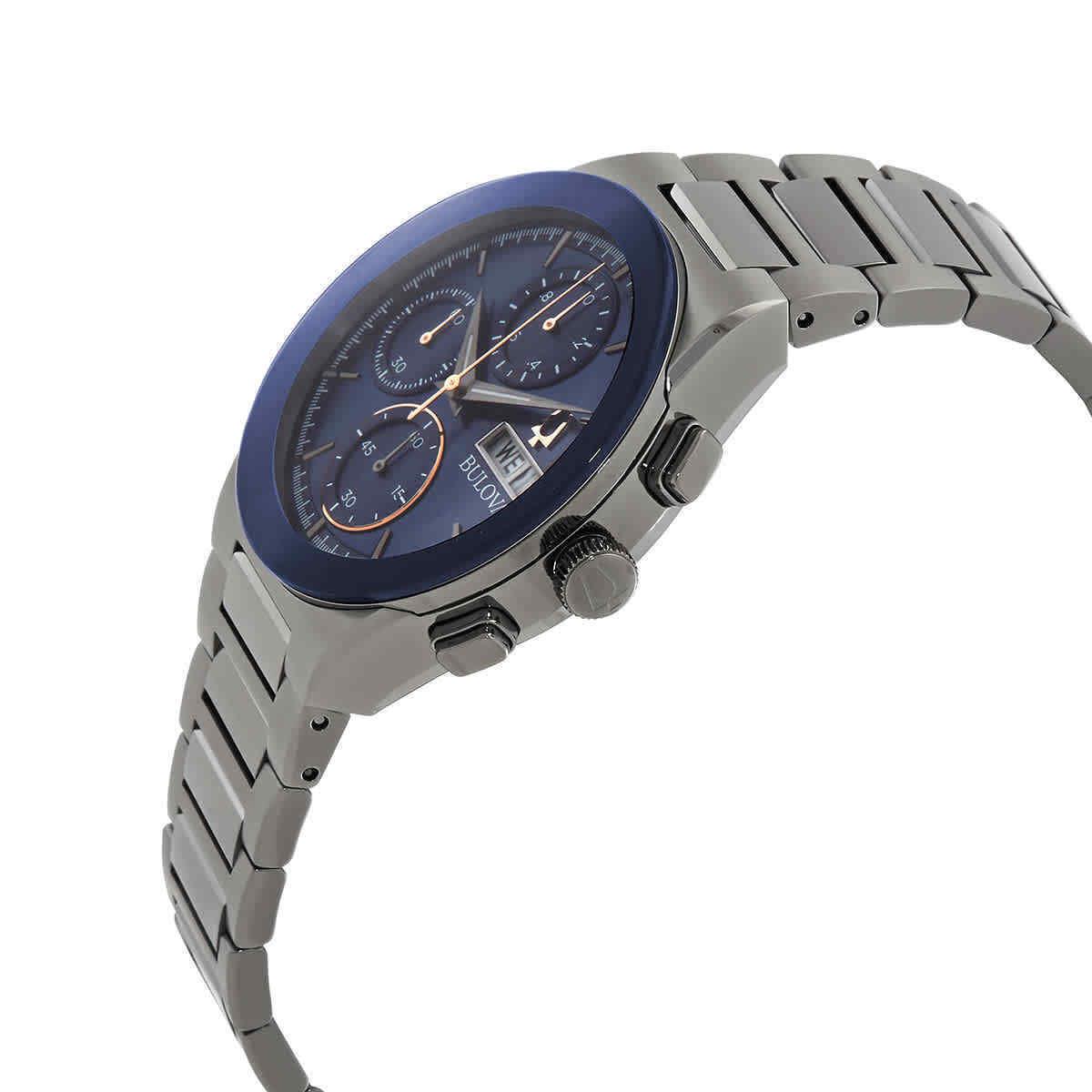 Bulova Millennia Chronograph Quartz Blue Dial Men`s Watch 98C143 - Dial: Blue, Band: Silver-tone, Bezel: Silver-tone