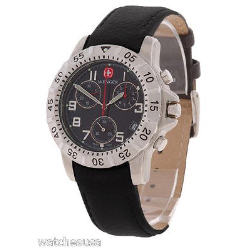 Wenger Men`s Mountainer Black Leather Strap Watch 70885
