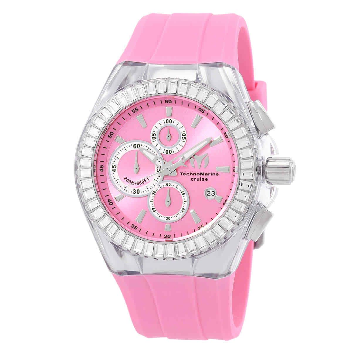 Technomarine Cruise Chronograph Quartz Crystal Pink Dial Men`s Watch TM-121151 - Dial: Pink, Band: Pink, Bezel: Silver-tone