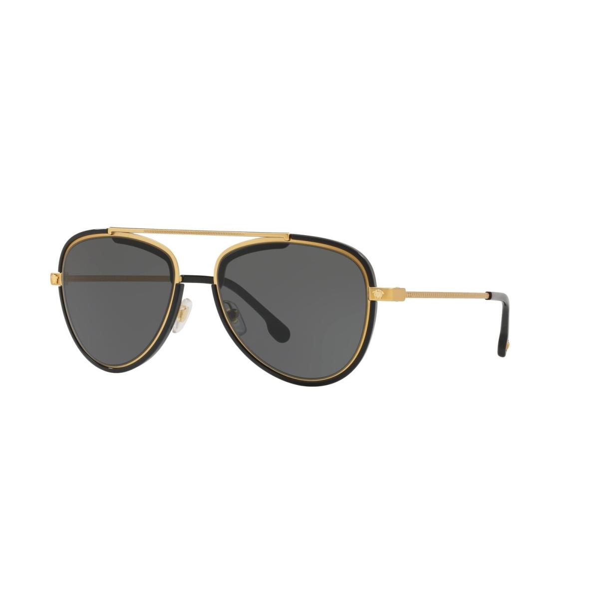 Versace Man Sunglasses Gold/black Frame Dark Grey Lenses 56MM