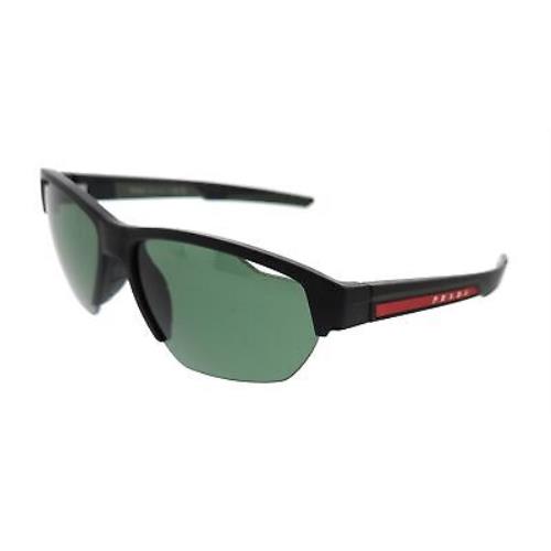 Prada Linea Rossa 0PS 03YS 18G06U Matte Black Rectangular Sunglasses - Matte Black, Frame: Matte Black, Lens: Green Tuning