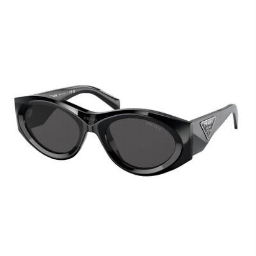 Prada PR 20ZS 1AB5S0 Black Plastic Oval Sunglasses Grey Lens