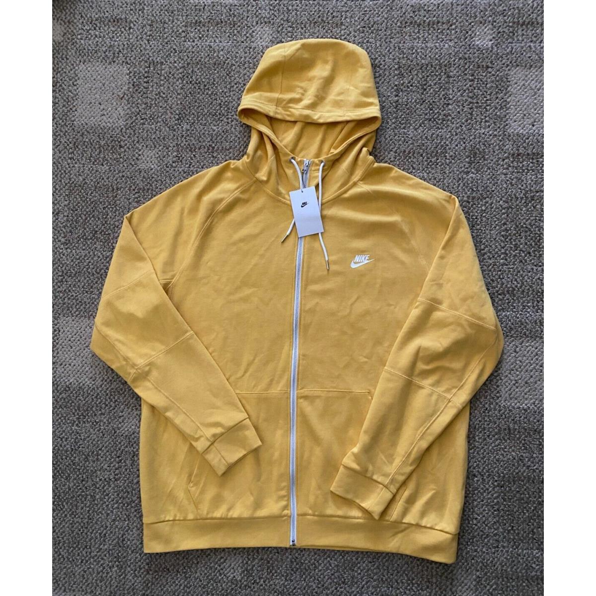 Mens Nike Sportswear Full Zip Hoodie Sweatshirt Jacket Yellow Size 2XL DJ0332