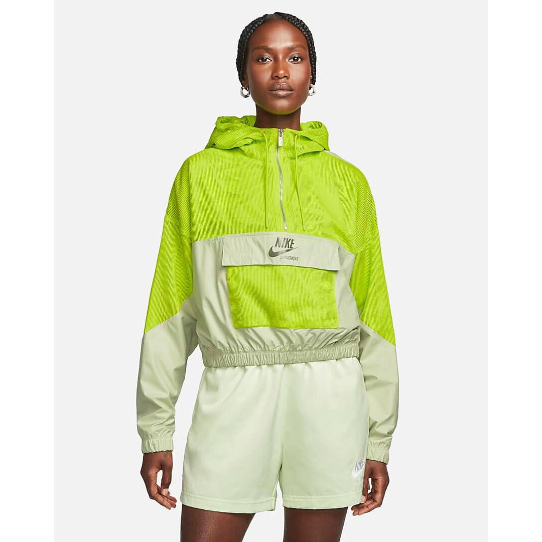 Women`s Nike Sportswear Mesh Pullover Jacket S Half Zip Hoodie Atomic Green