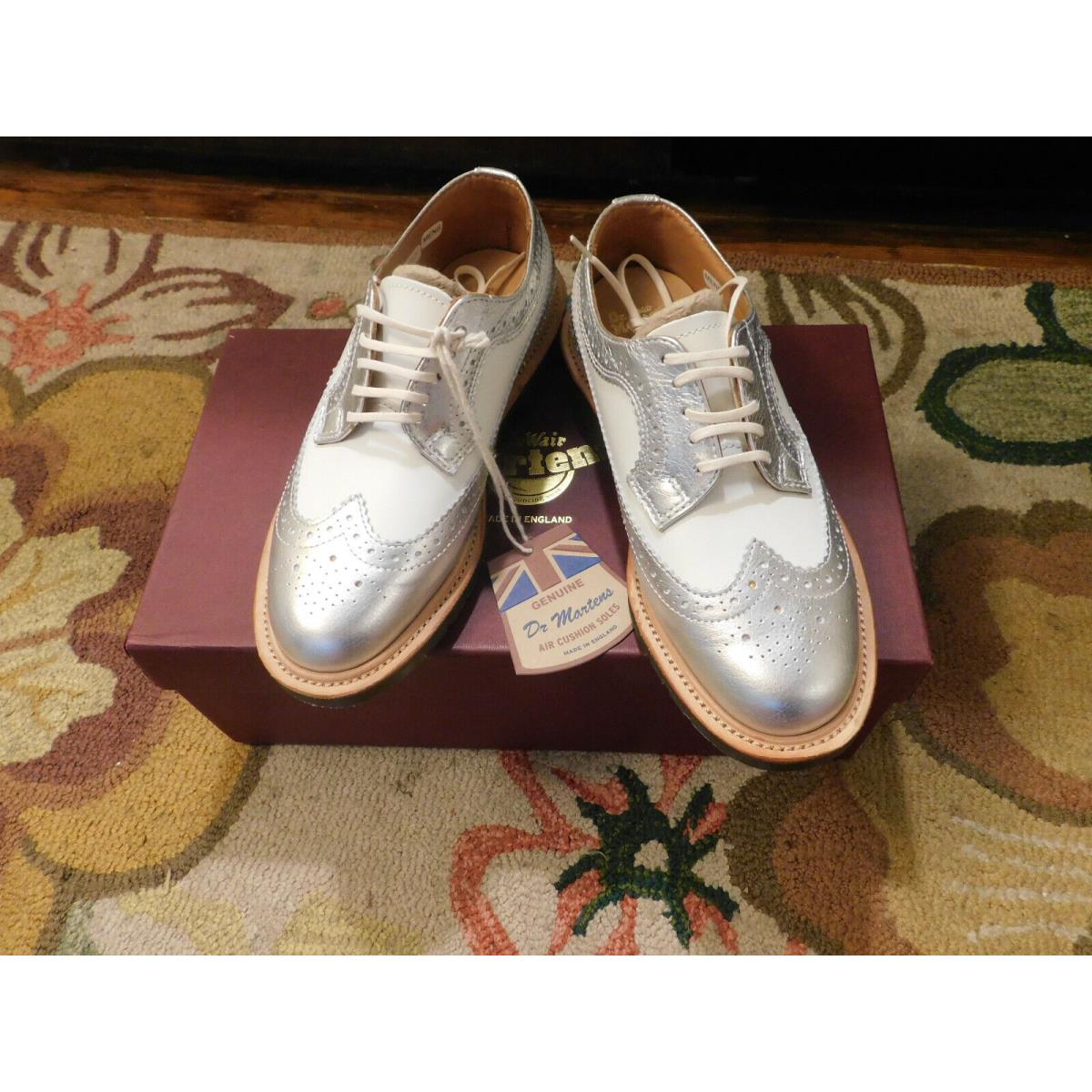 Doc Dr Martens Mie 3989 Metallic Silver White Oxford Shoes Men 3 Wm 5.5 England