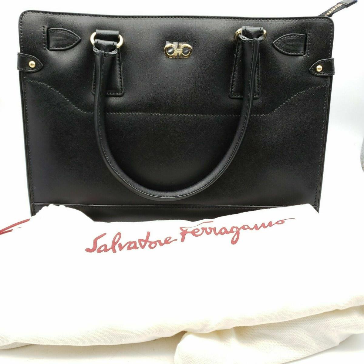 Salvatore Ferragamo Briana Satchel Tote Bag Black Soft Calf Leather MRSP:$1 250