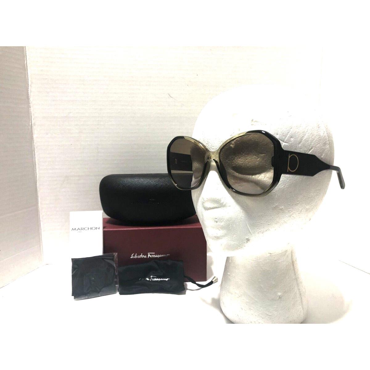 Salvatore Ferragamo SF942S Sunglasses Khaki Frame Brown Gradient Lens Case