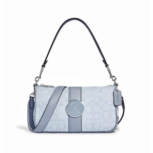 Coach Lonnie Baguette In Signature Jacquard Silver/marble Blue