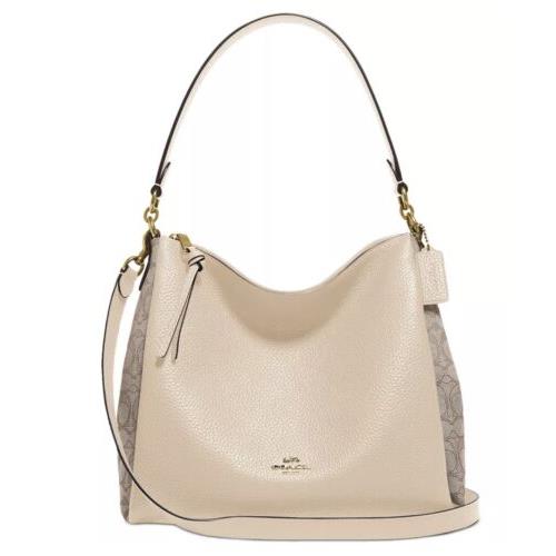 Coach Shay Shoulder Bag In Signature Jacquard-stone/gold-nwt