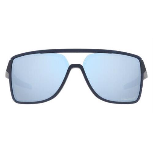Oakley Castel OO9147 Sunglasses Men Rectangle 63mm - Matte Transparent Blue / Prizm Deep Water Polarized Frame, Prizm Deep Water Polarized Lens