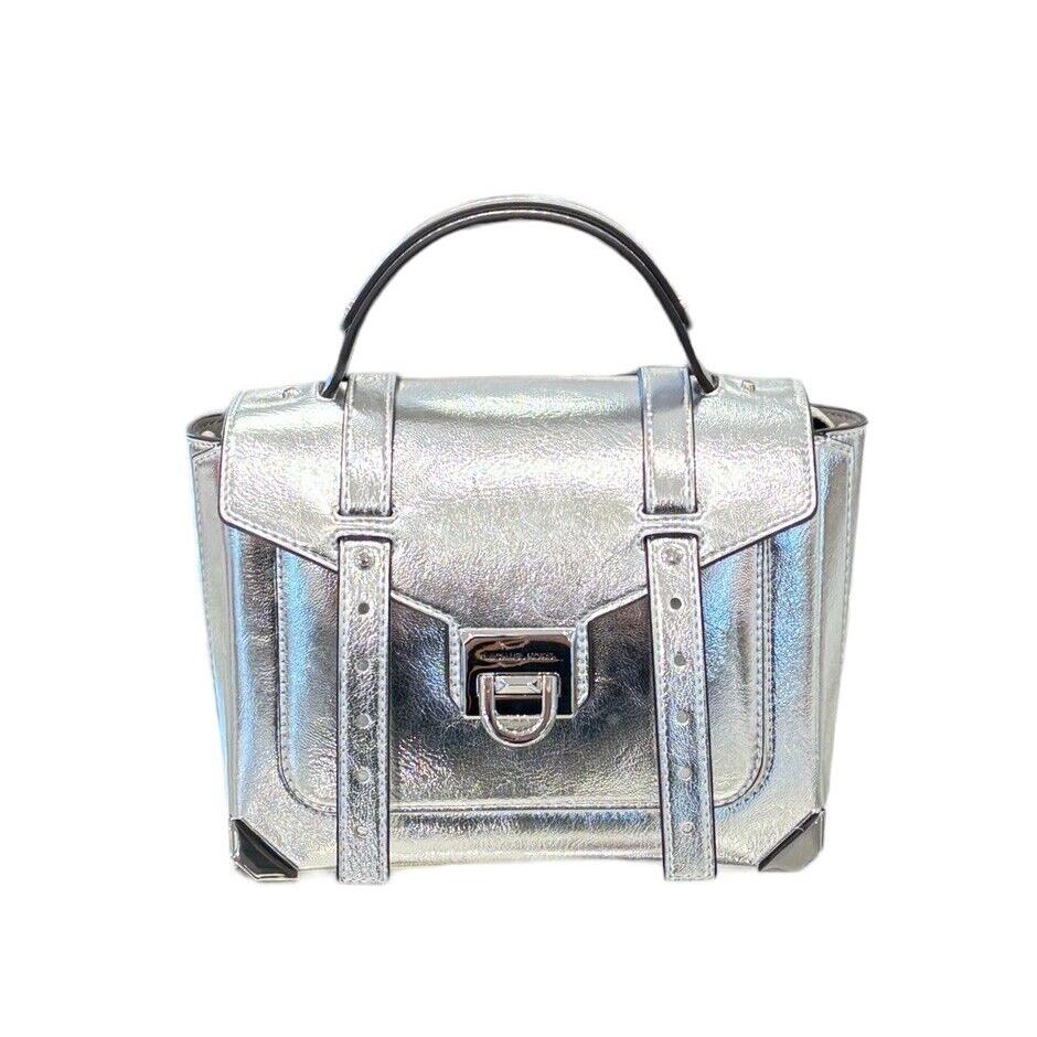 Michael Kors Manhattan Medium Satchel Shoulder Crossbody Bag Silver