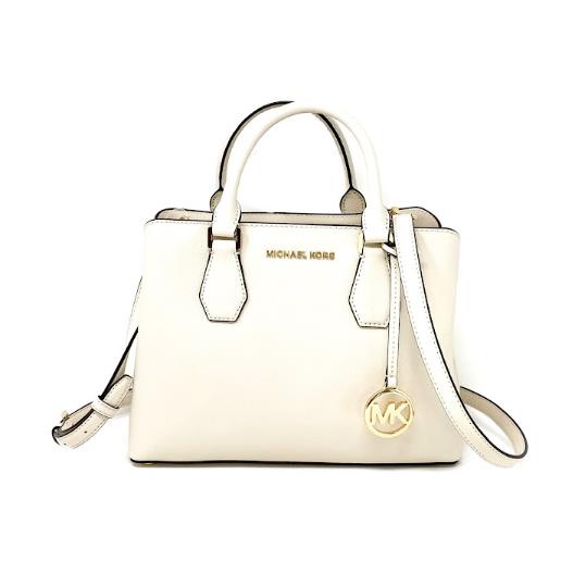 Michael Kors Camille Medium Satchel Leather Handbag Vanilla Size NS - Vanilla Handle/Strap, Gold Hardware, Vanilla Exterior