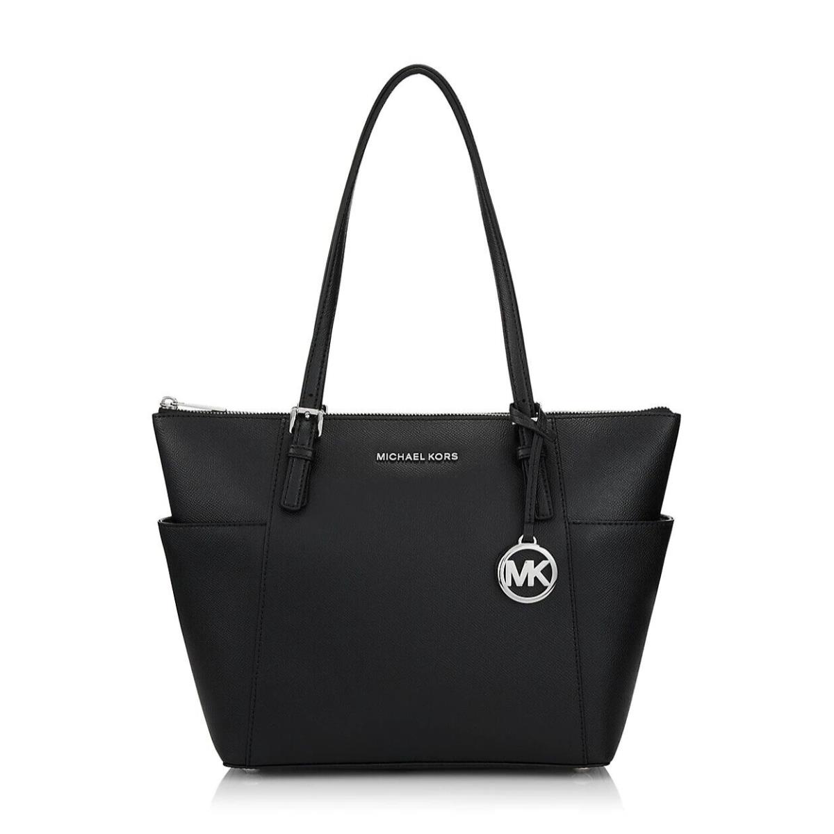 Michael Kors Top Zip Black Leather Tote Handbag