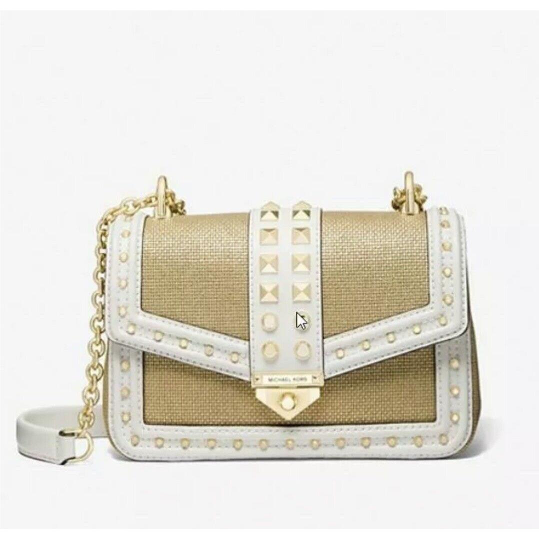 Michael Kors Soho Small Studs Leather Metallic Canvas Shoulder Bag