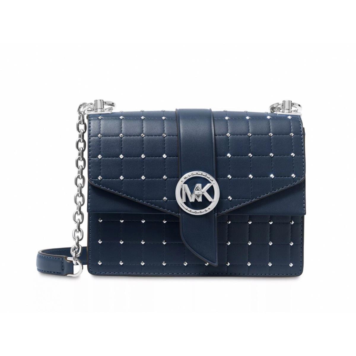 MICHAEL KORS Greenwich quilted faux-leather studded shoulder crossbody BLUE  -Def