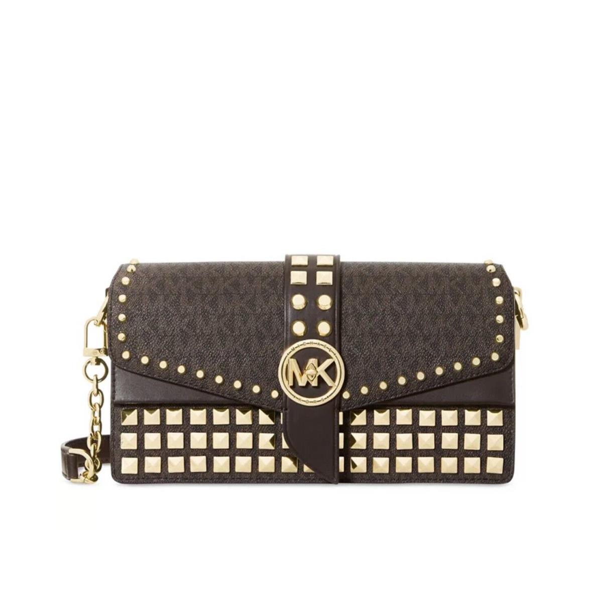 Michael Kors Greenwich Medium Studded Logo Shoulder Bag Chocolate