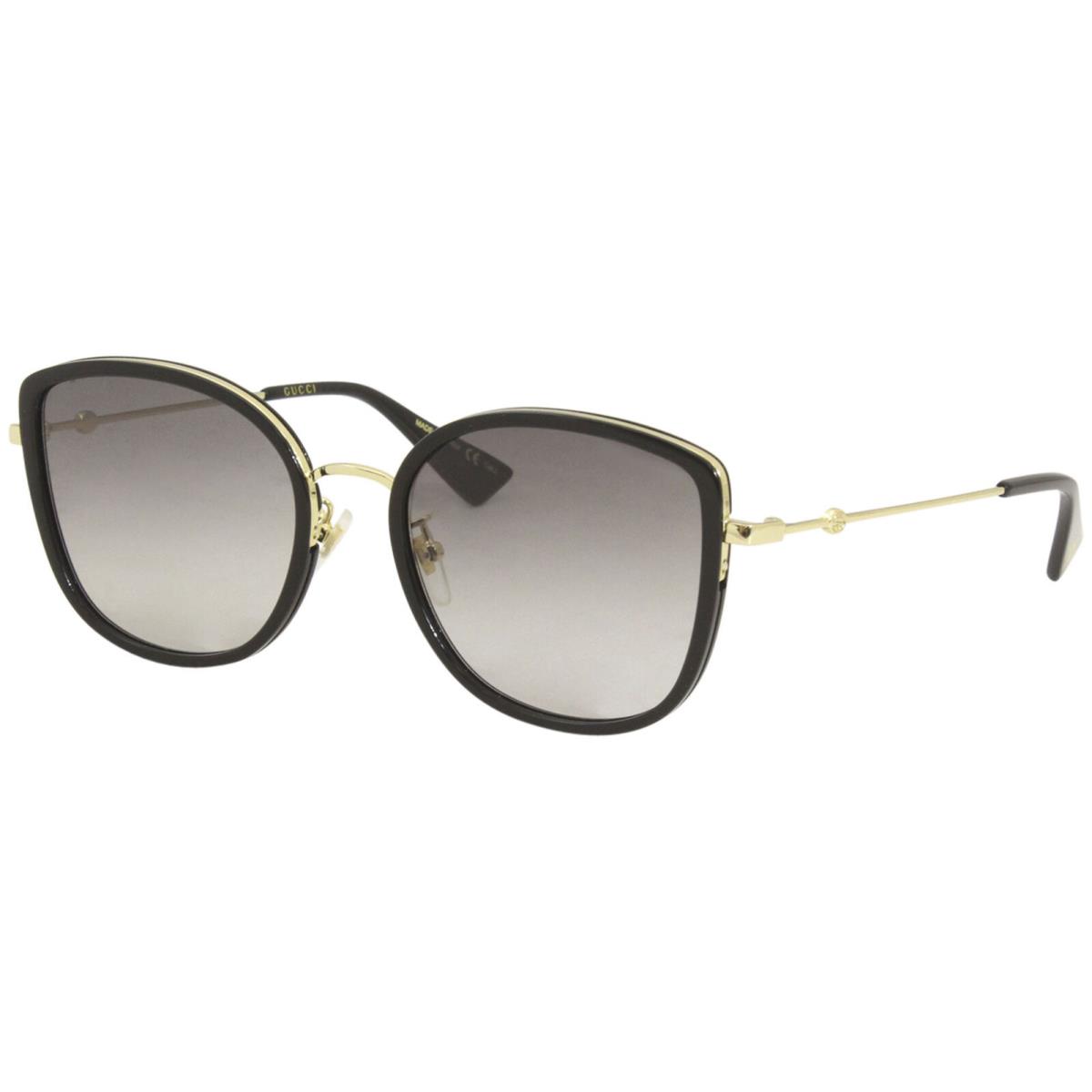 Gucci GG0606SK 001 Sunglasses Women`s Black-gold/grey Lenses Cat Eye 56mm