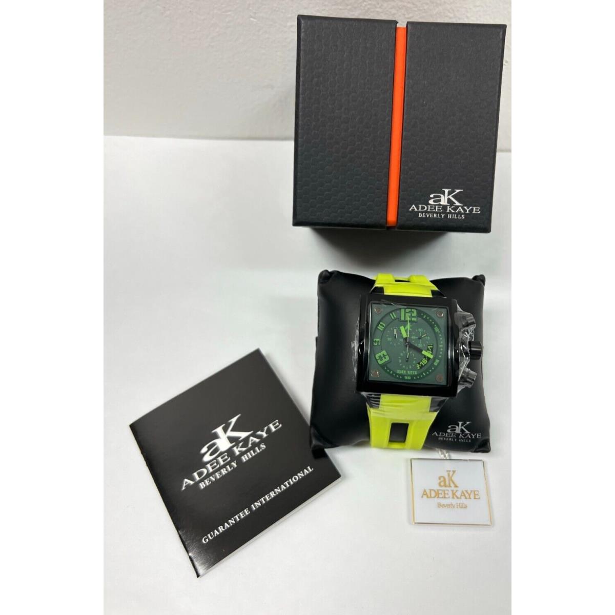 Adee Kaye Men`s Watch Green Dial Yellow Band AK7115-M -yellow