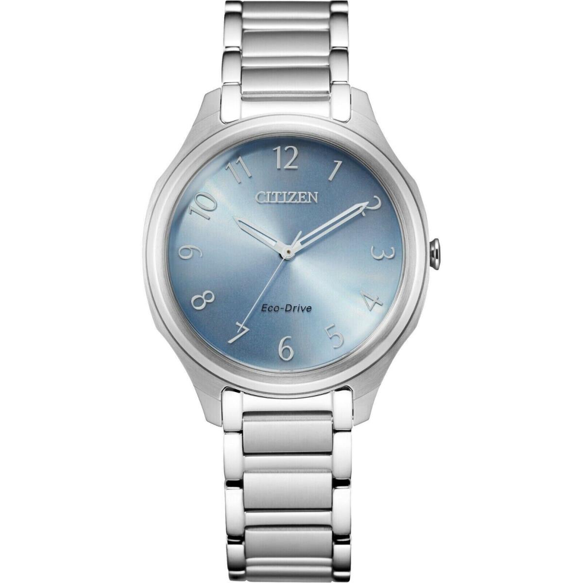 Citizen EM0750-50L Eco-drive Blue Dial Silver Tone Band Women`s Watch Great Gift