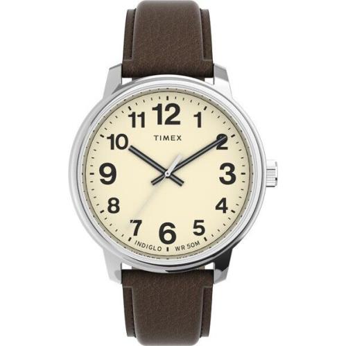 Timex TW2V21300 Men`s Easy Reader Brown Leather Watch Indiglo 43MM Case