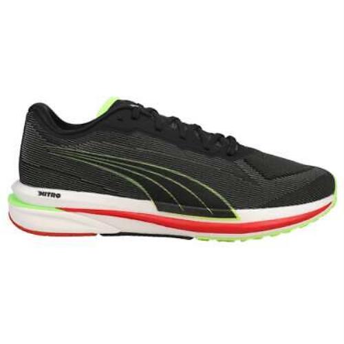 Puma 194596-10 Mens Velocity Nitro Lace Up Running Sneakers Shoes - Black - Black