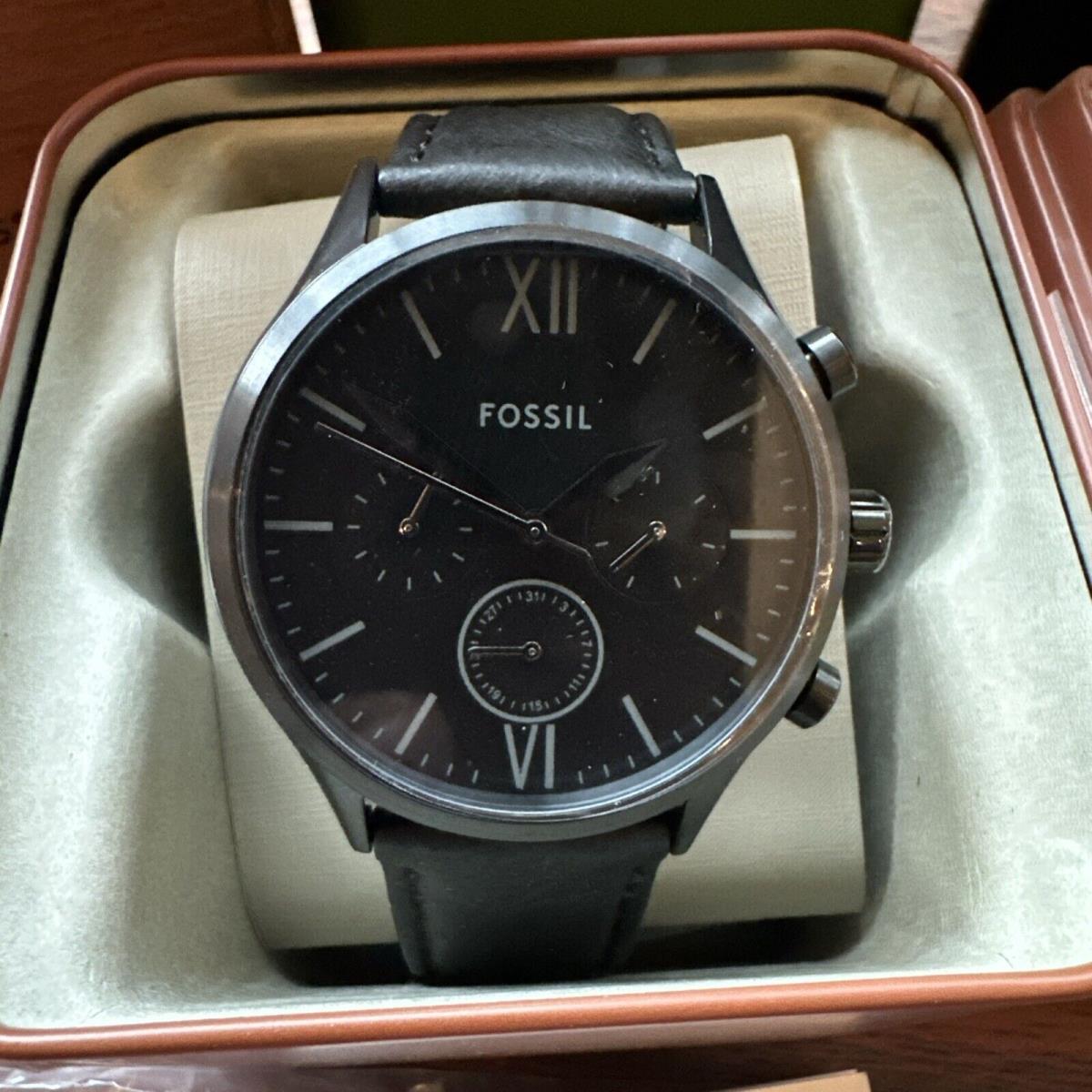 Fossil Men`s Chronograph Quartz Watch - Stainless Steel Leather Strap BQ2364